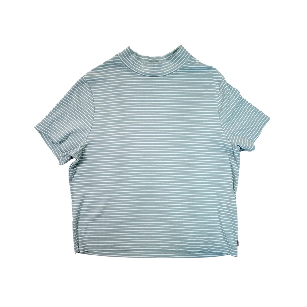 Levi's Short Sleeve Mock Neck Top Women XXL Mint Green Striped